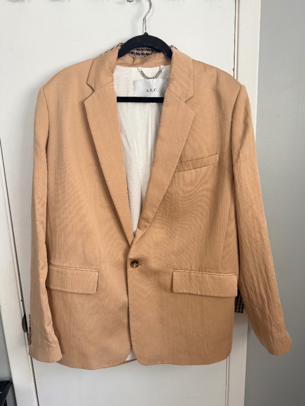 A.L.C Women Beige Tan Single-Button Blazer Size 14